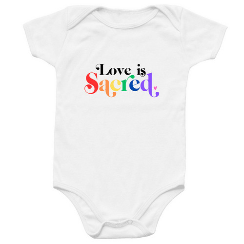 Love is Sacred Onesie, a White Infant Onesie