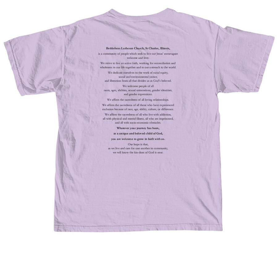 Celebrating Diversity Welcoming All, a Orchid Comfort Colors Unisex Tee (back-view)