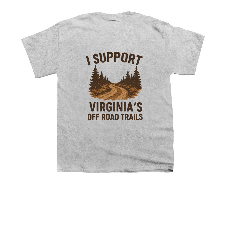 I support Virginia Off Road Trails, a Sport Grey Youth Unisex Tee (back-view)