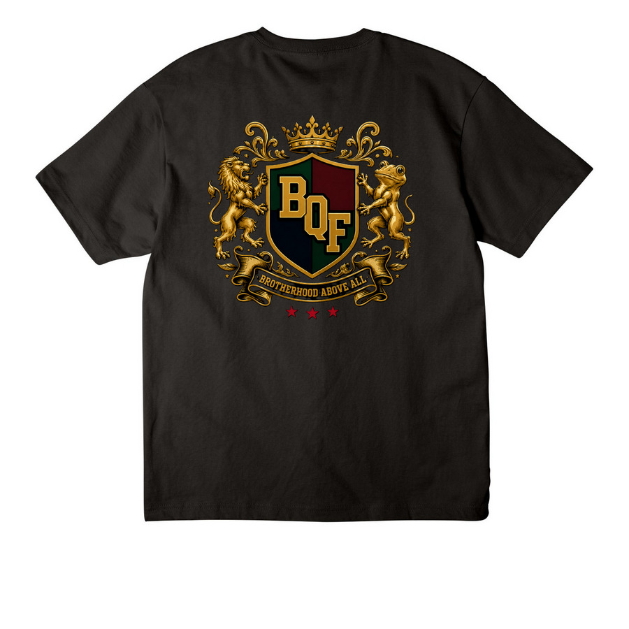 BQF:&nbsp; Brotherhood Above All Tee, a Black Unisex Heavyweight Tee (back-view)