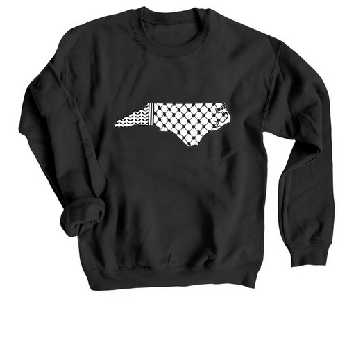 NC for Palestine Keffiyeh Hoodie, a Black Crewneck Sweatshirt