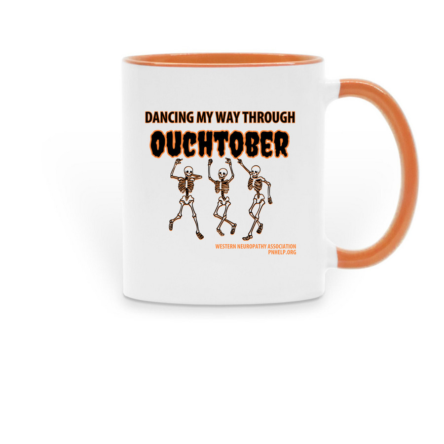 Dancing through Ouchtober Mugs, a Orange Two-Tone Ceramic Mug