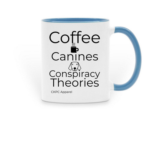 Coffee canines conspiracy&nbsp;, a Light Blue Two-Tone Ceramic Mug