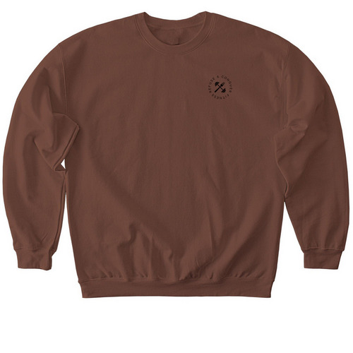 Small front logo; big back logo, a Cocoa Softstyle Crewneck Sweatshirt