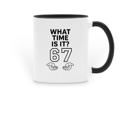 What Time Is It? 67 Mug, a Black Two-Tone Ceramic Mug