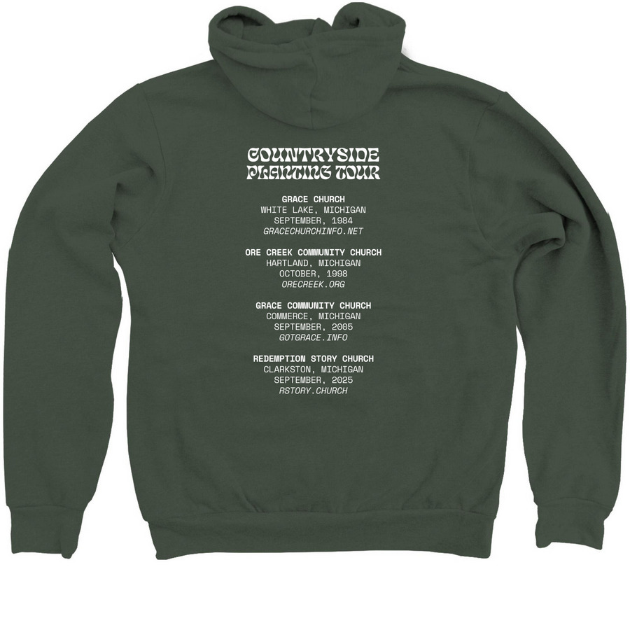 Countryside Collective Tour Sweatshirts, a Military Green Zip Up Hoodie (back-view)