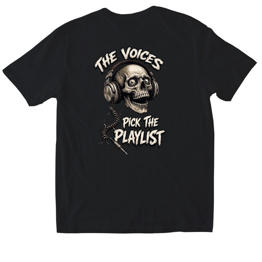 The Voices, a Black Softstyle Cotton Tee (back-view)