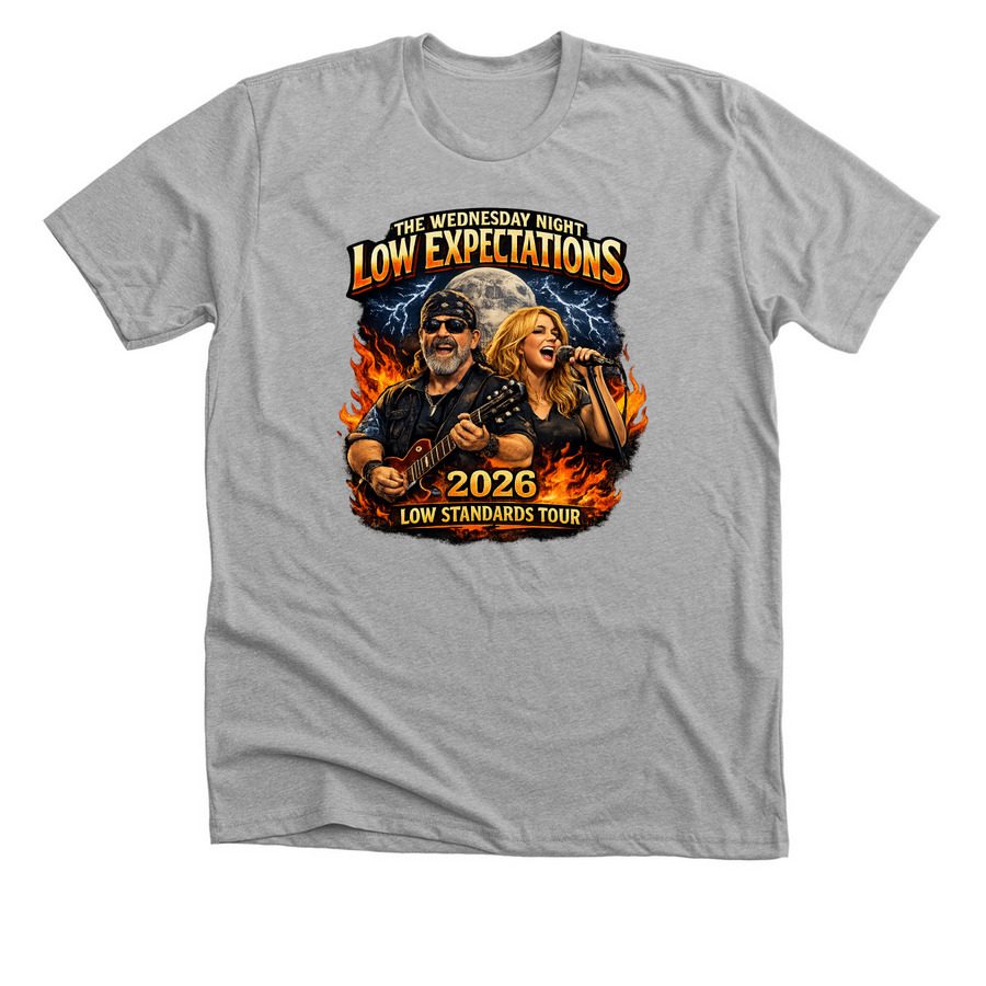The Wednesday Night Low Expectations, a Athletic Heather Premium Unisex Tee