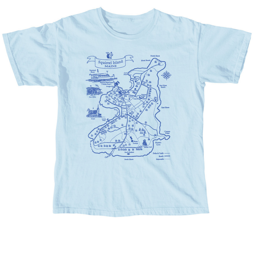 2026 Light Blue Squirrel Island Map T-Shirt, a Chambray Comfort Colors Unisex Tee