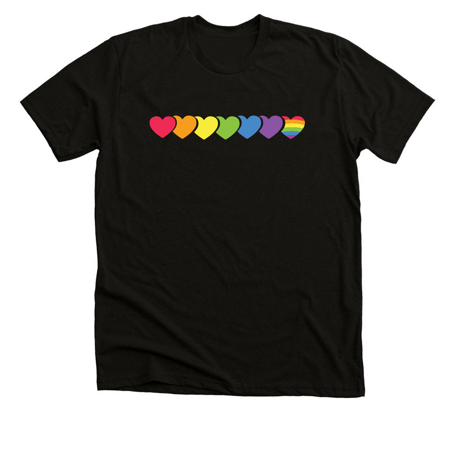 Rainbow Hearts, a Black Heather Premium Unisex Tee