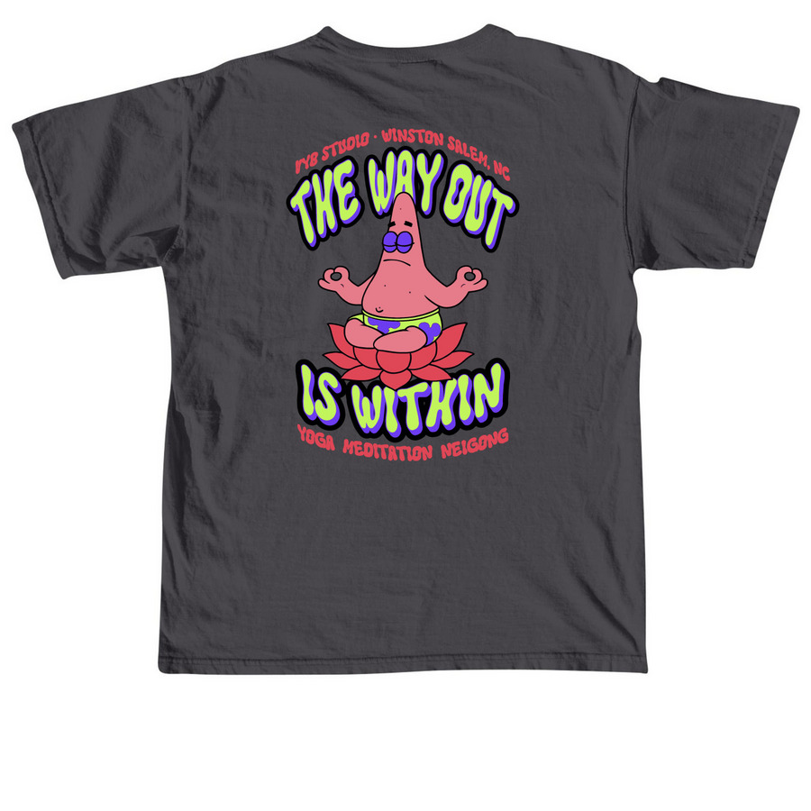 Patrick Star Meditating, a Graphite Comfort Colors Unisex Tee (back-view)