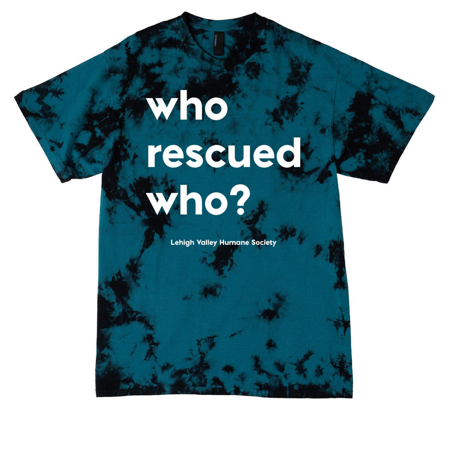 Who Rescued Who?, a Black/ Teal Crystal Tie Dye Tee