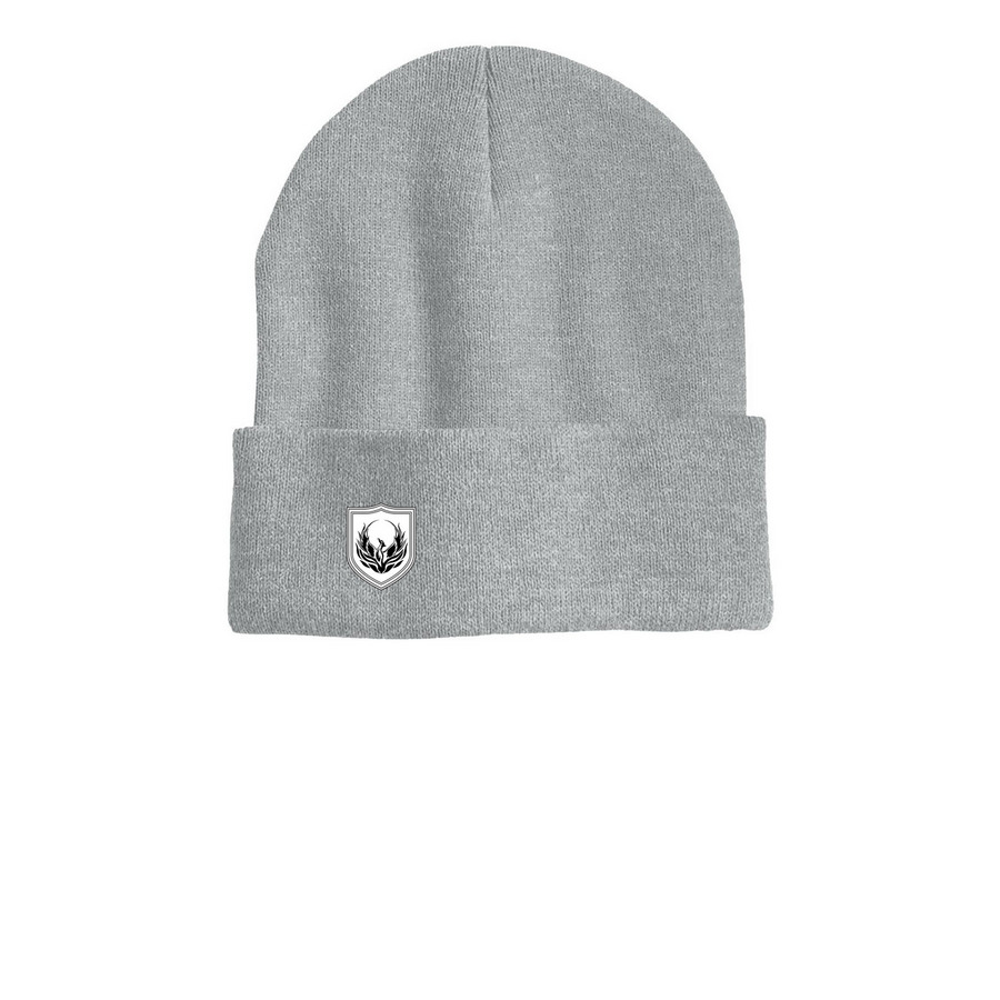 Crest Beanie, a Heather Grey Printed Cuffed Beanie