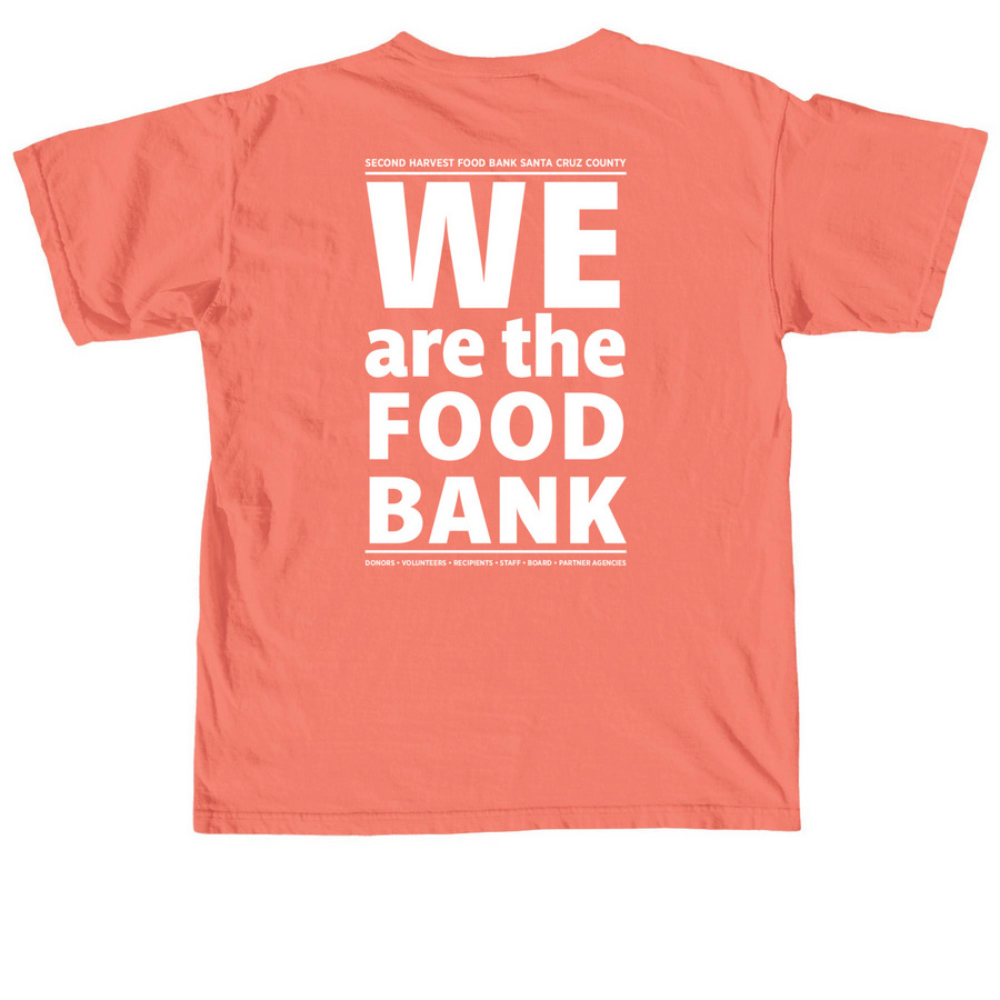 Second Harvest - We are the Food Bank, a Neon Red Orange Comfort Colors Unisex Tee (back-view)