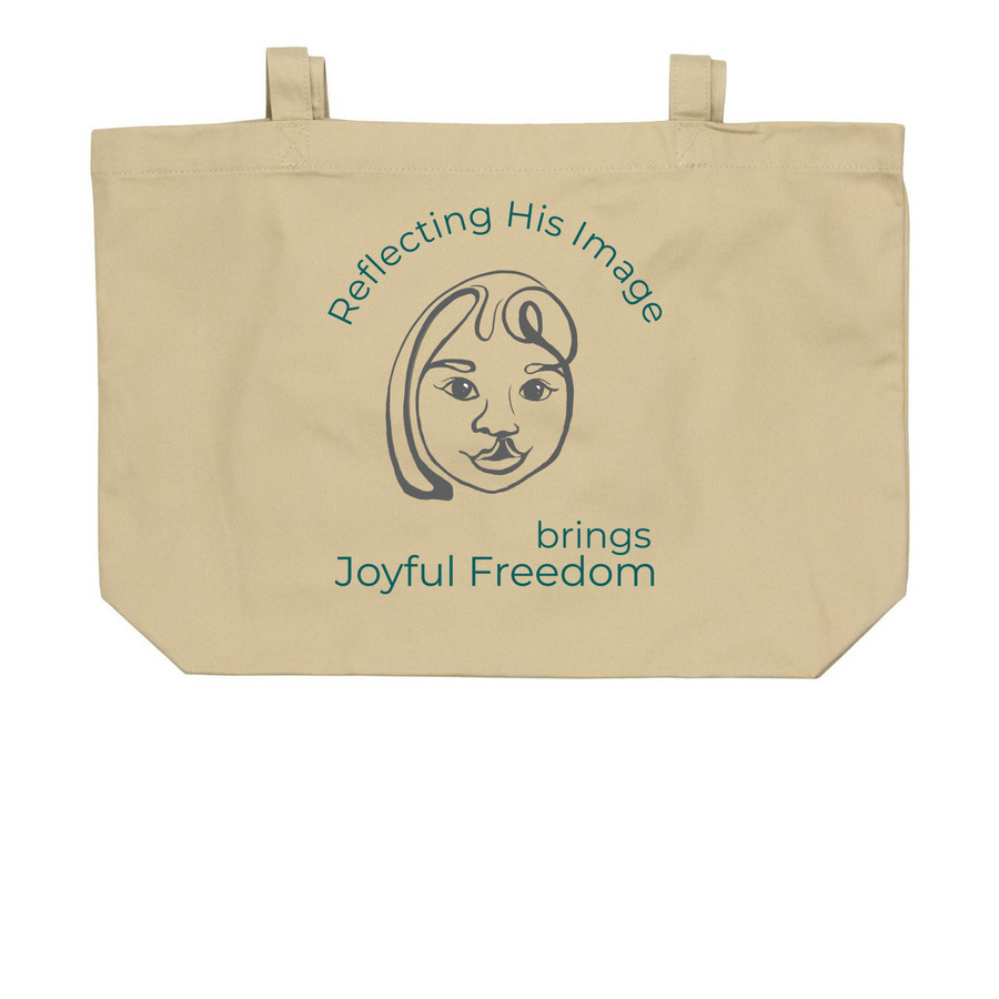 2 Corinthians 3:18 Tote Bag&nbsp;, a Oyster Large Organic Cotton Tote Bag (back-view)