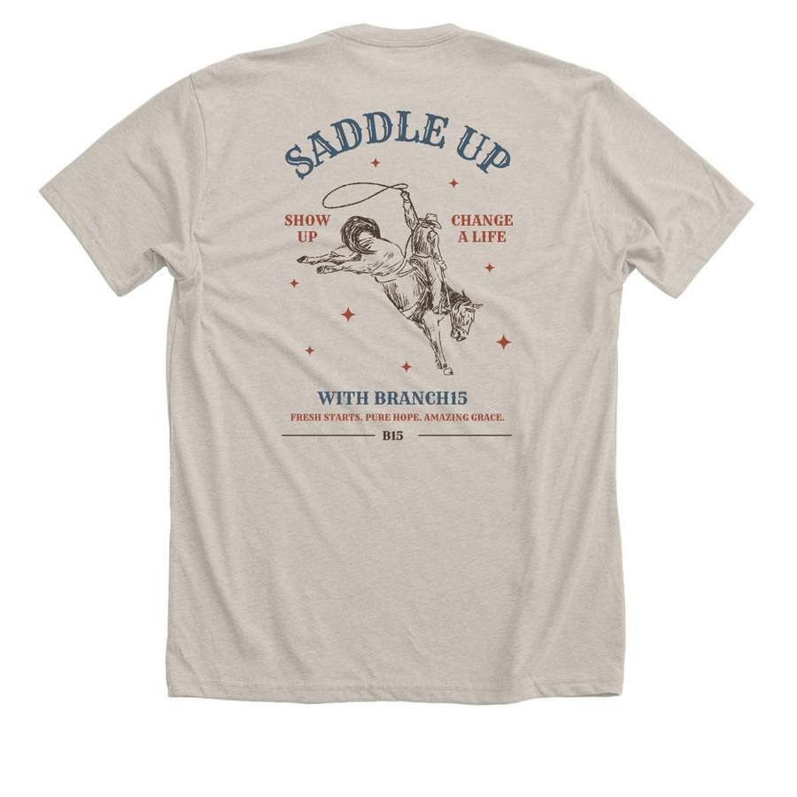 Saddle Up!, a Heather Dust Premium Unisex Tee (back-view)