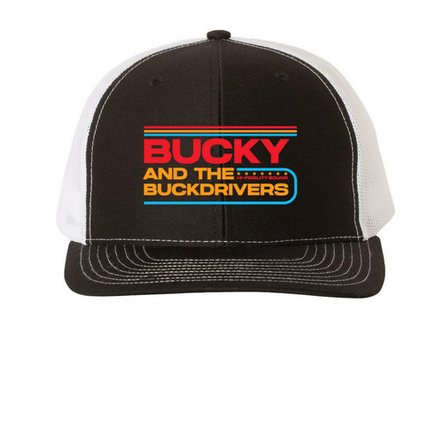 Bucky Logo Hats, a Black/ White Printed Snapback Trucker Cap