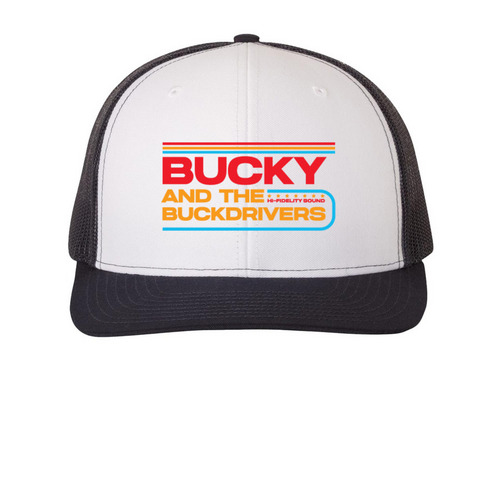Bucky Logo Hats, a White/ Navy Printed Snapback Trucker Cap