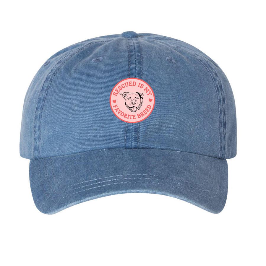 Rescued is my favorite breed, a Royal Blue Printed Pigment Dye Baseball Cap