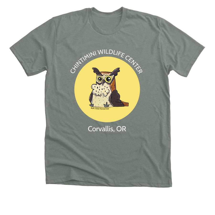 Avian Ambassadors: Ruth the Great Horned Owl, a Deep Heather Premium Unisex Tee
