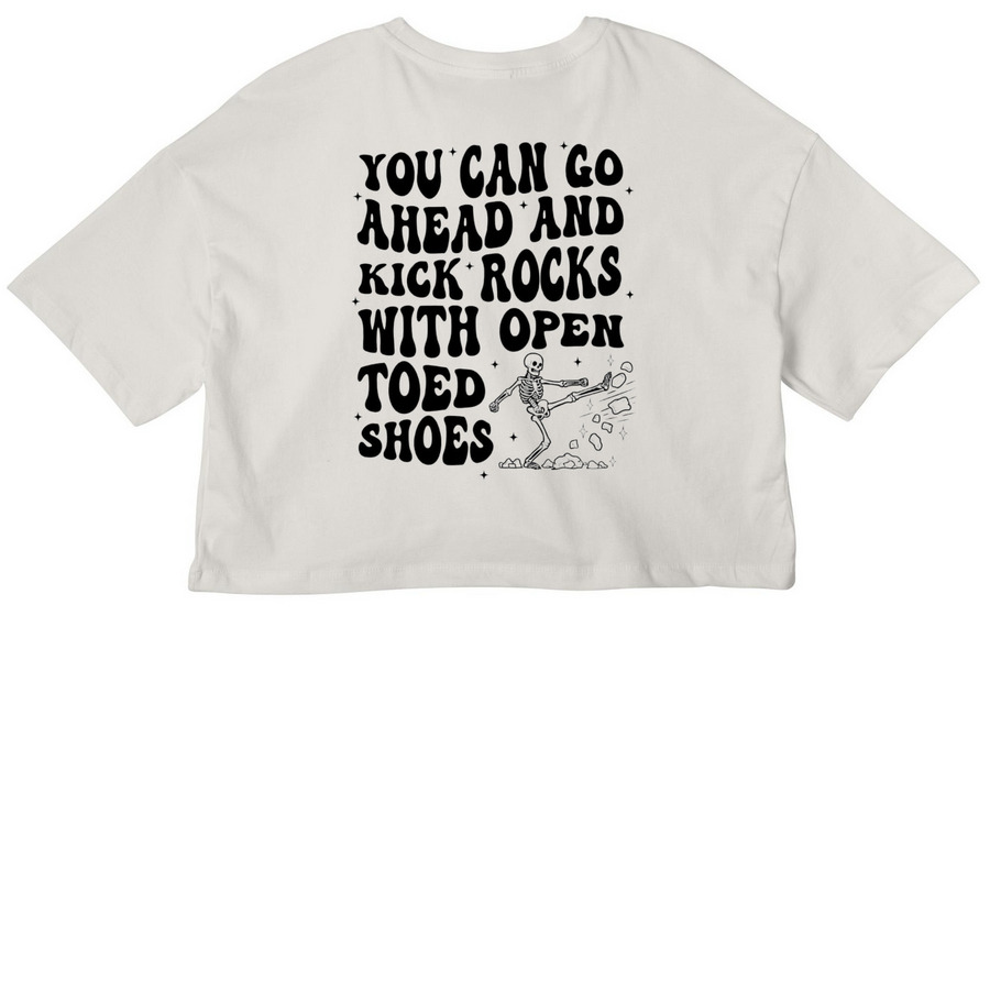 Respectfully? Kick Rocks, a Vintage White Women?s Cropped Cotton Tee (back-view)