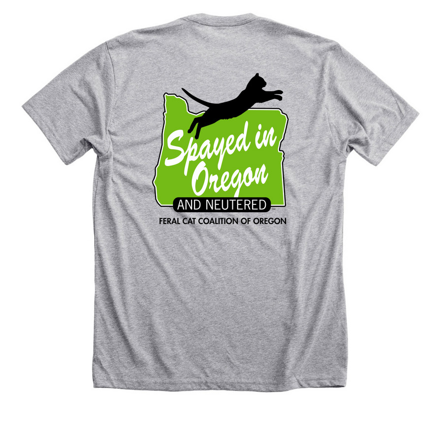 Spayed in Oregon, a Athletic Heather Premium Unisex Tee (back-view)