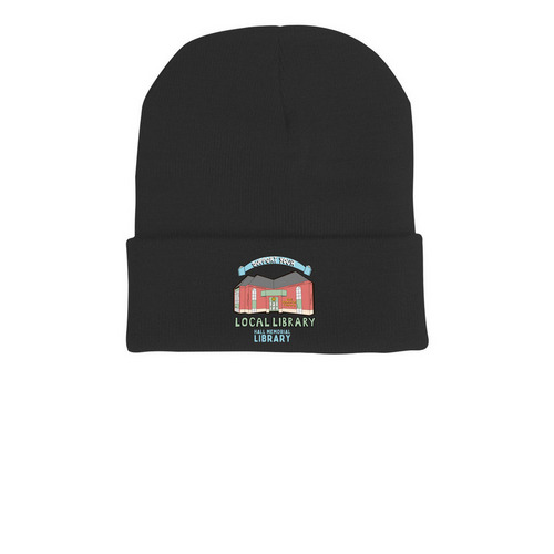 Support Your Local Library HML, a Black Printed Cuffed Beanie