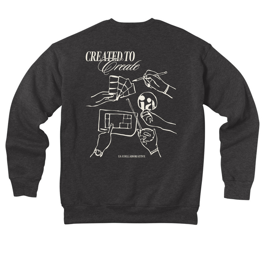 Created to Create Crewneck, a Dark Grey Heather Premium Drop Shoulder Sweatshirt (back-view)