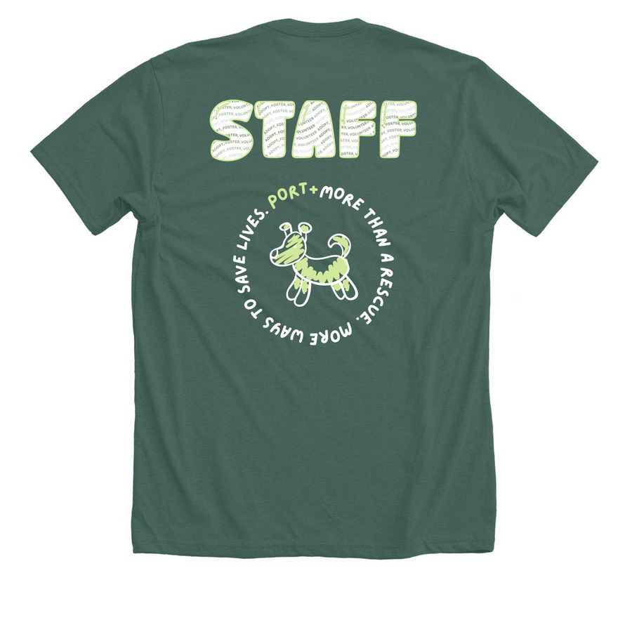 STAFF 2026, a Heather Forest Premium Unisex Tee (back-view)