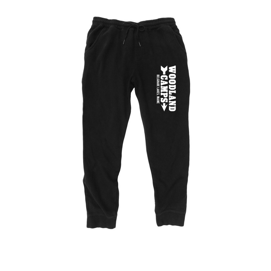 Woodland Camps White Lettering Tote Bags, a Black Midweight Fleece Joggers