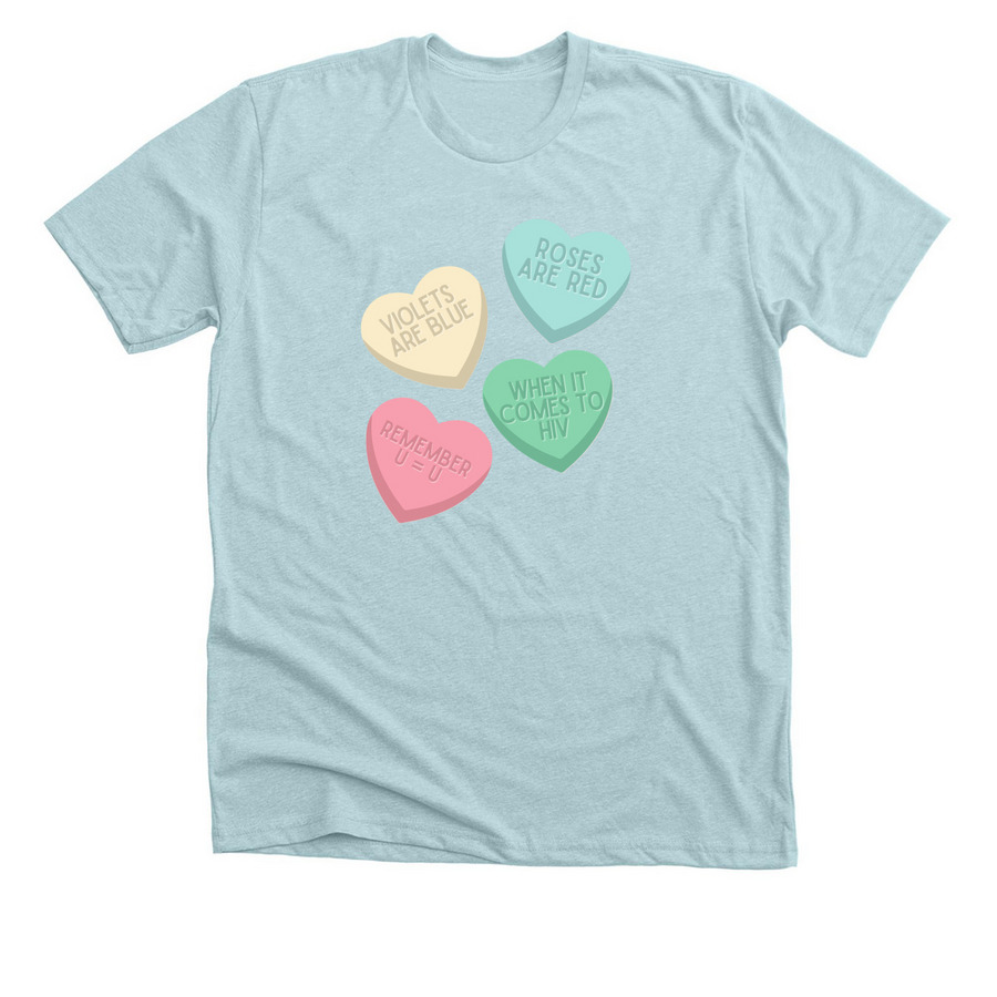 Candy Hearts - U=U, a Heather Ice Blue Premium Unisex Tee