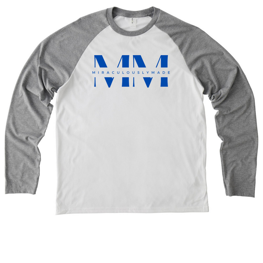 Miraculously Made, a Aluminum Grey/ Bright White Allmade Eco Triblend Colorblock Raglan Long Sleeve Tee