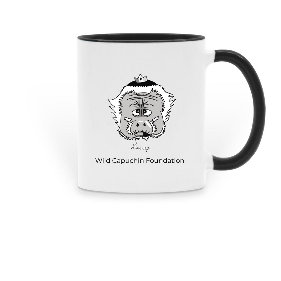 Monkey Mug (Gossip), a Black Two-Tone Ceramic Mug