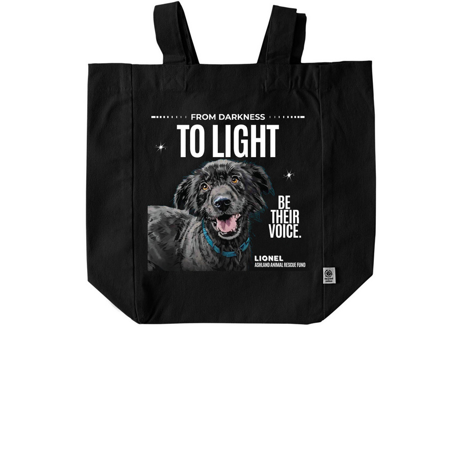 From Darkness to Light - Lionel's Story, a Black Recycled Cotton Tote Bag
