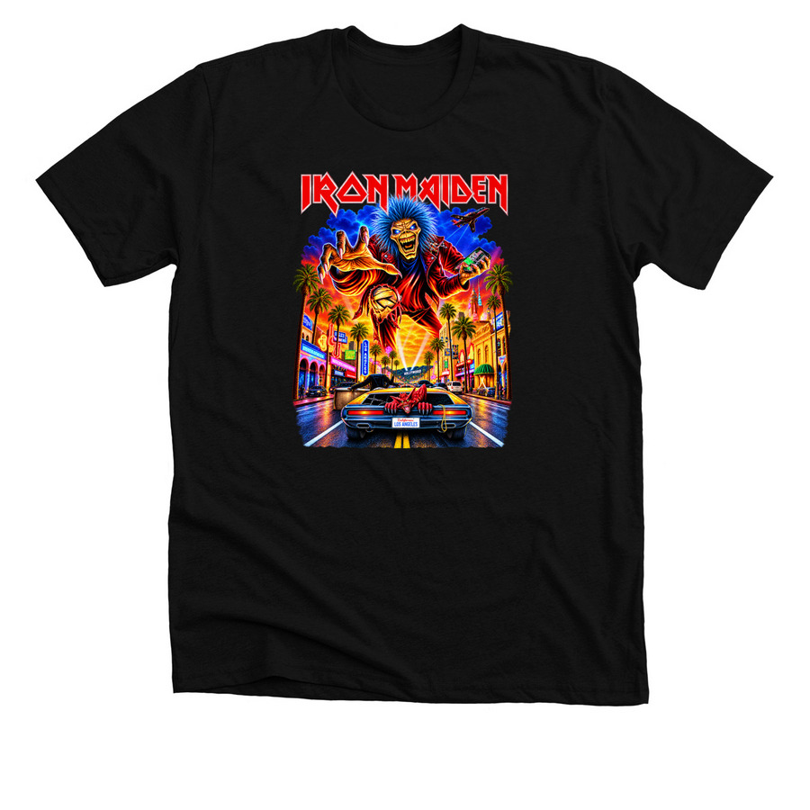 Iron Maiden Los Angeles Event T-Shirt, a Solid Black Blend Premium Unisex Tee