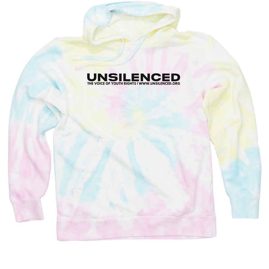 "Accountability Cult Dropout" (BLACK), a Sunset Swirl Tie Dye Pullover Hoodie