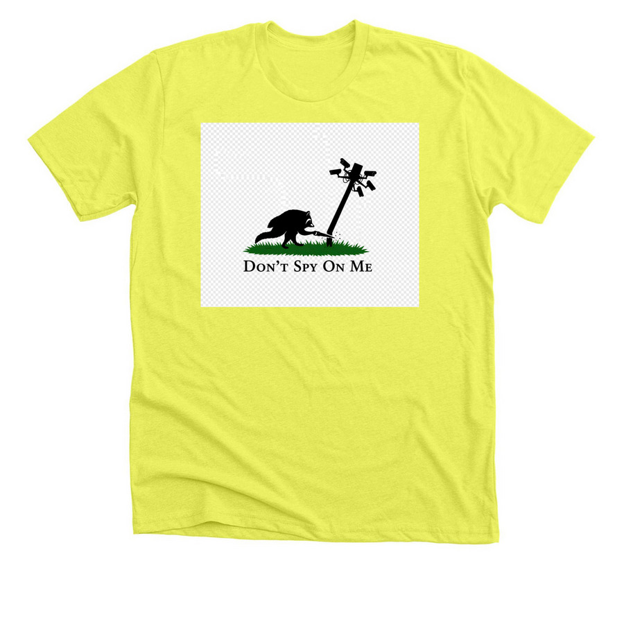 Jimothy Don't Spy on Me Flock Camera T Shirt, a Neon Yellow Premium Unisex Tee