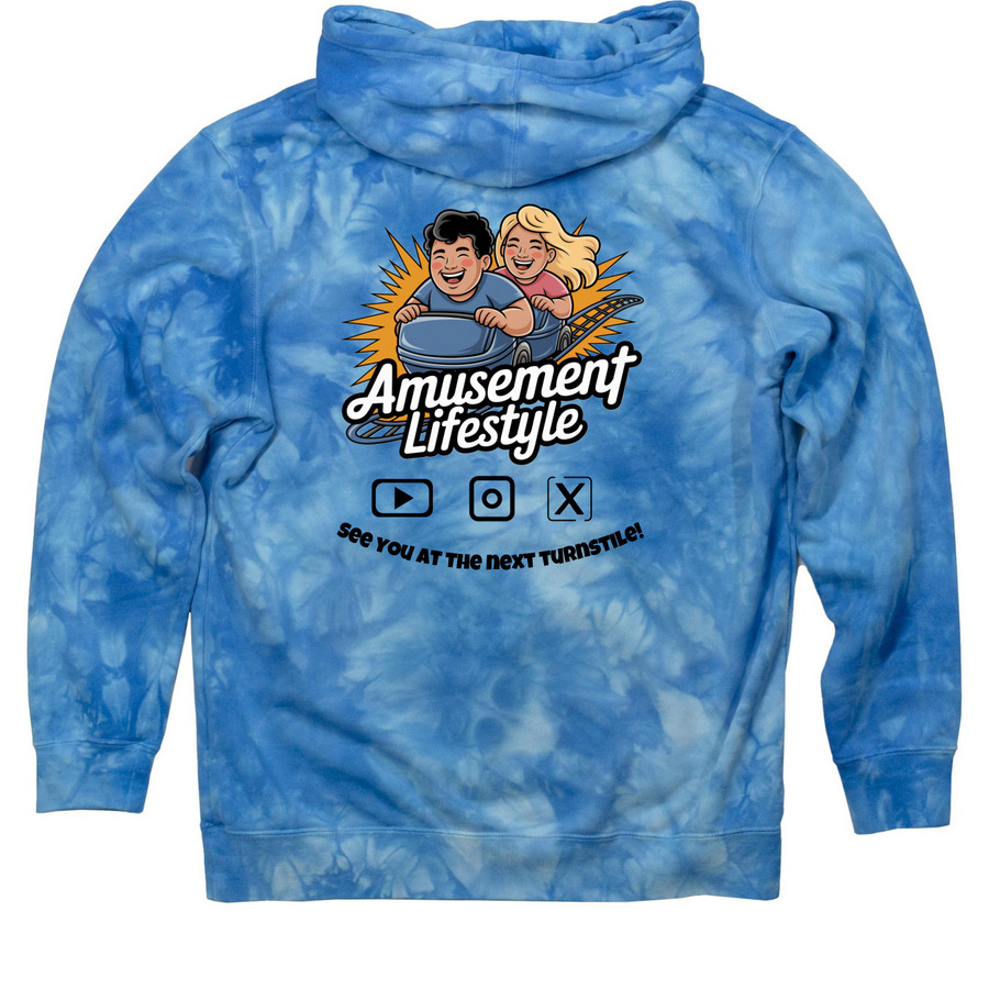 Amusement Lifestyle Gear, a Aqua Blue Tie Dye Pullover Hoodie (back-view)