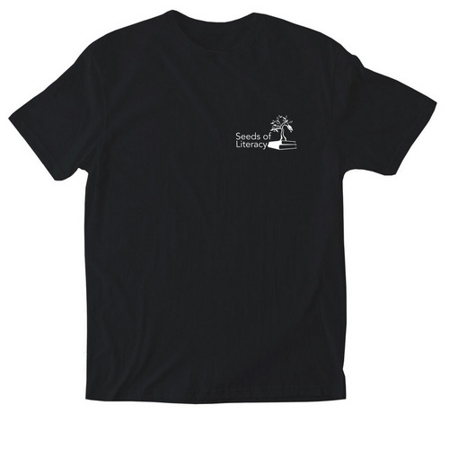 Seeds of Literacy #2 (Small White Logo), a Black Softstyle Cotton Tee