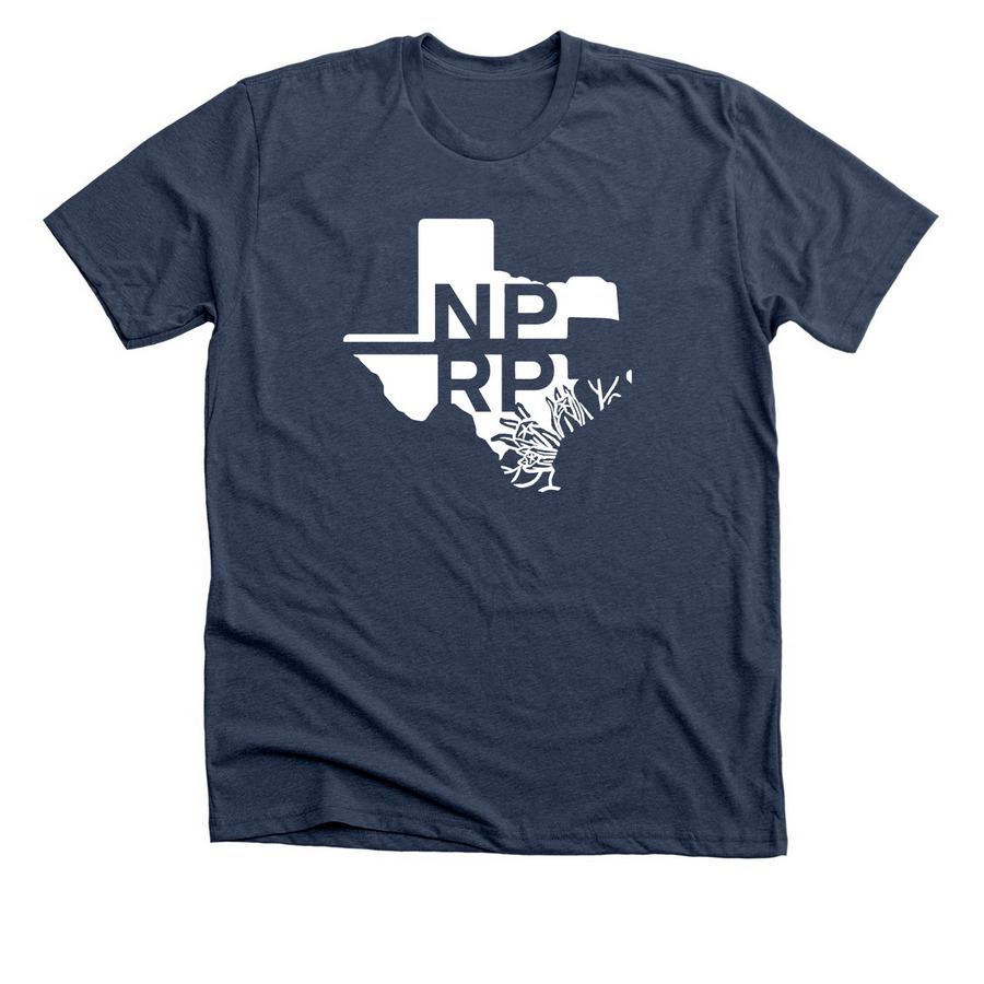 NPRP White Logo Shirts, a Heather Navy Premium Unisex Tee