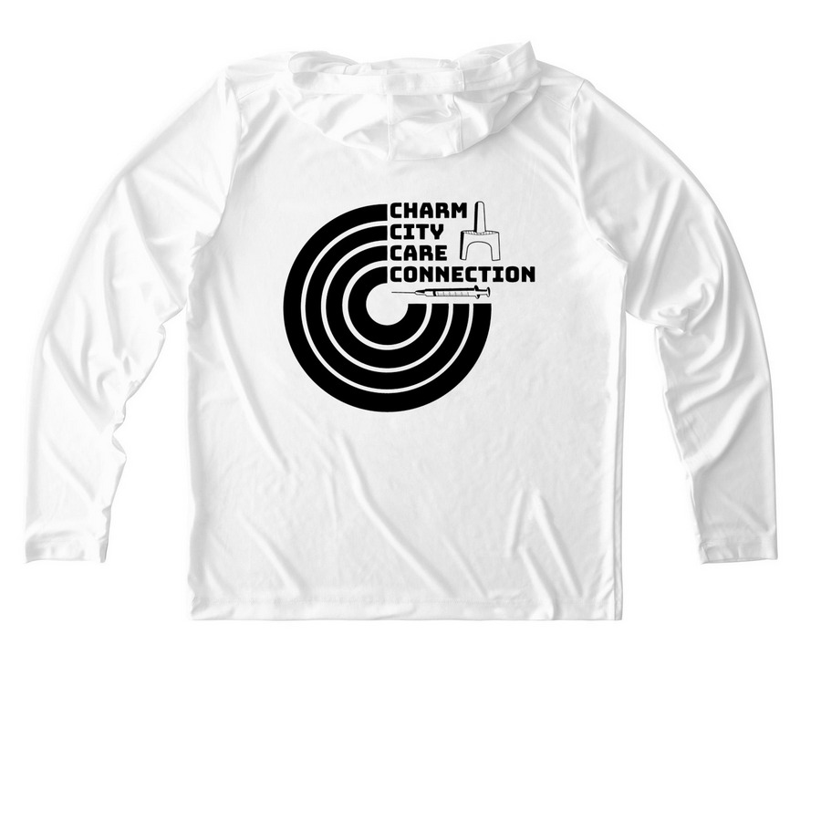UV Sun Shirt with Hood, a White UV Performance Long Sleeve Hoodie (back-view)
