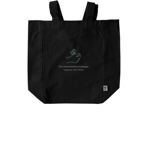 Wear Your Voice. Support Community Change., a Black Recycled Cotton Tote Bag
