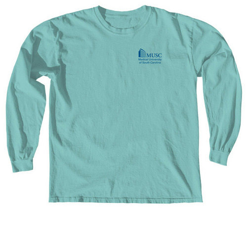 Where the Heart Meets the Harbor-Navy, a Chalky Mint Comfort Colors Long Sleeve Tee