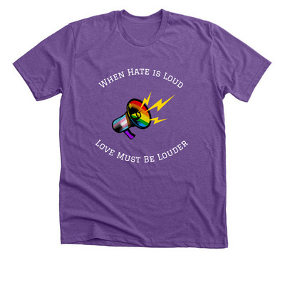 2026 Megaphone Pride Shirt, a Heather Team Purple Premium Unisex Tee
