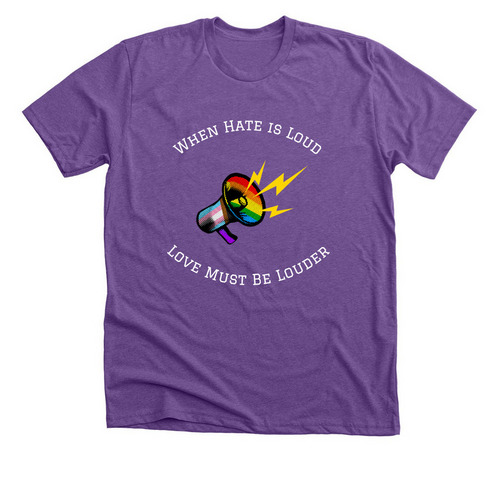 2026 Megaphone Pride Shirt, a Heather Team Purple Premium Unisex Tee