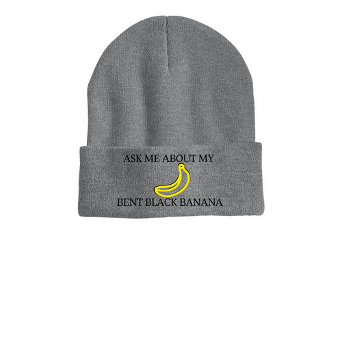 The Bent Black Banana Beanie, a Dark Heather Grey Printed Cuffed Beanie