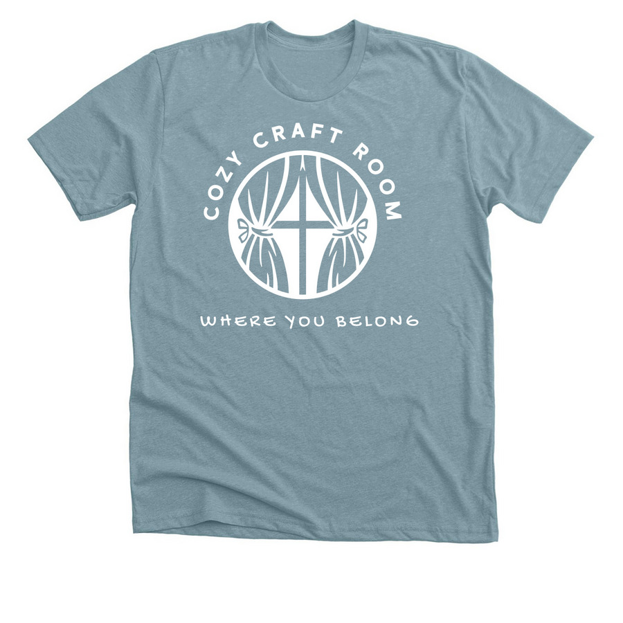 Cozy Craft Room, a Heather Blue Lagoon Premium Unisex Tee