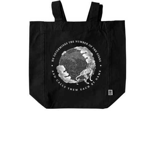 Psalms 147:4 (Tote), a Black Recycled Cotton Tote Bag