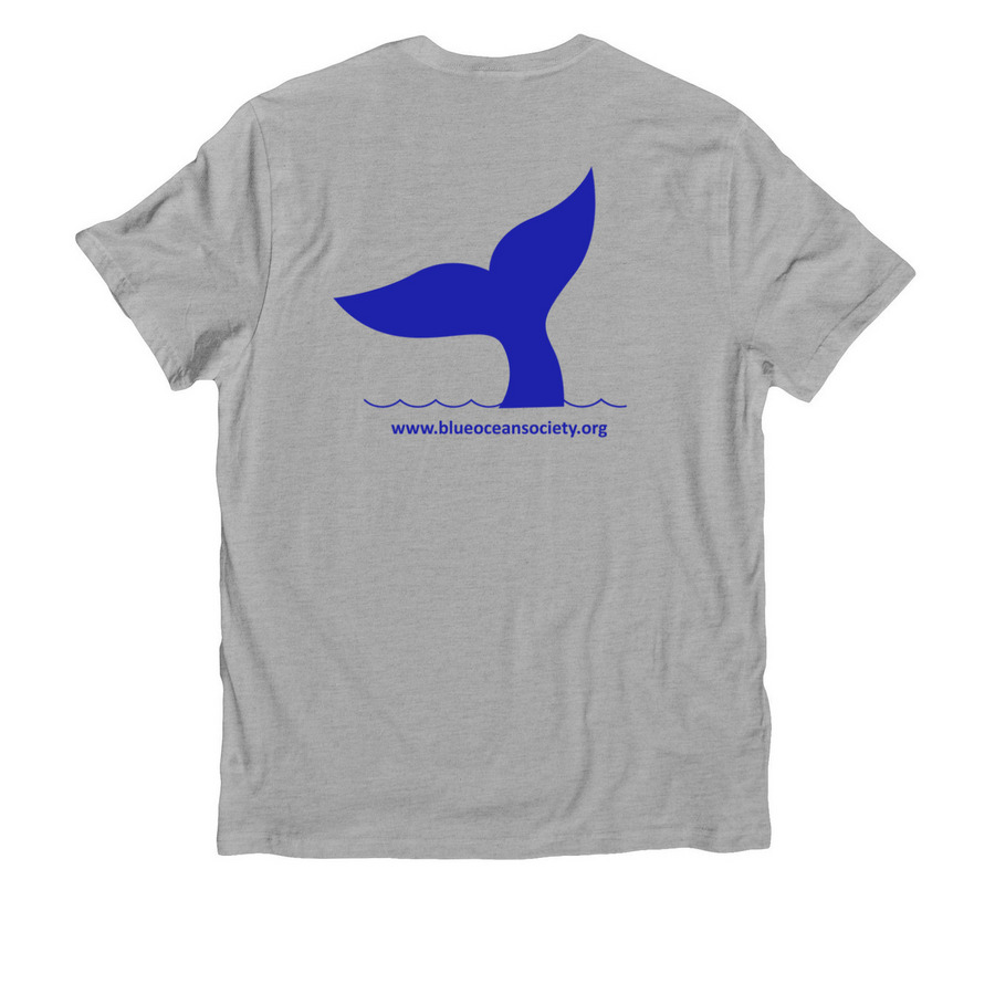 Blue Whale Tail Design, a Granite Grey Heather Allmade Organic Cotton Unisex Tee (back-view)