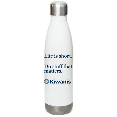 Life is Short - Kiwanis, a White Stainless Steel Water Bottle